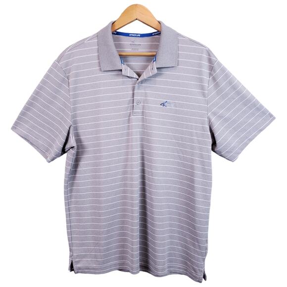 Greg Norman Men's Attack Life Golf Polo Shirt Size Large Gray/White Stripe - Picture 2 of 13